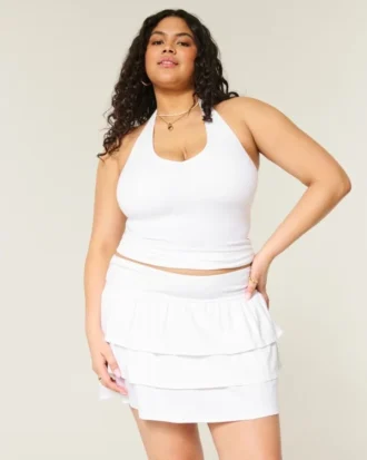 Minifalda pantalón de punto con volantes