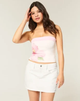 Minifalda pantalón vaquera blanca de talle bajo