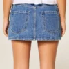 Minifalda pantalón vaquera bordada con cadena y lavado medio