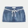 Minifalda pantalón vaquera con lazo de encaje