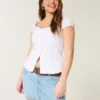Minifalda pantalón vaquera de talle bajo con rayas horizontales