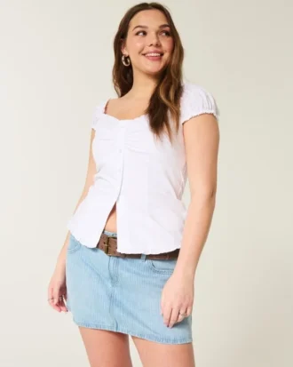 Minifalda pantalón vaquera de talle bajo con rayas horizontales