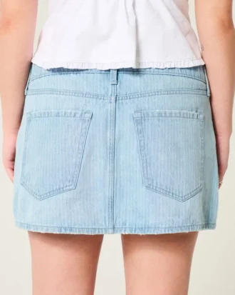 Minifalda pantalón vaquera de talle bajo con rayas horizontales