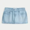 Minifalda pantalón vaquera de talle bajo con rayas horizontales