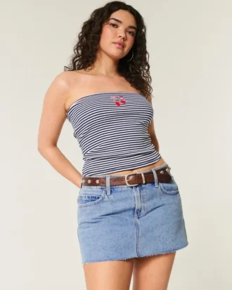 Minifalda pantalón vaquera de talle bajo y lavado medio
