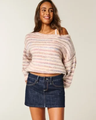 Minifalda pantalón vaquera de talle bajo y lavado oscuro