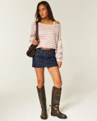 Minifalda pantalón vaquera de talle bajo y lavado oscuro