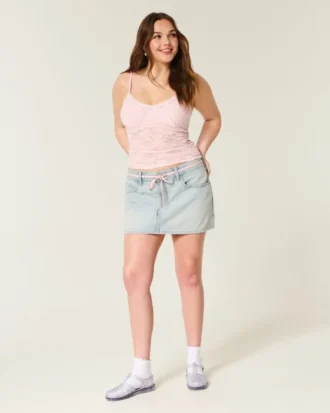 Minifalda pantalón vaquera lavada clara con cordones