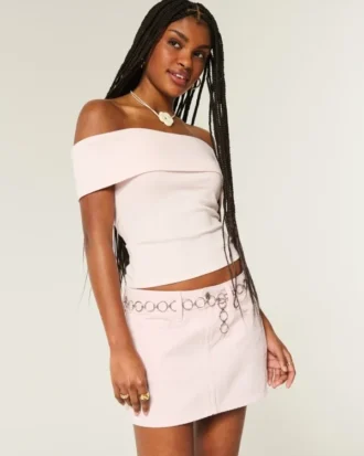 Minifalda pantalón vaquera rosa de talle bajo
