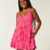 Minivestido babydoll con cuello en V y volantes Minivestido babydoll con cuello en V y volantes