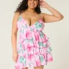 Minivestido babydoll con cuello en V y volantes