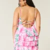 Minivestido babydoll con cuello en V y volantes