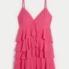 Minivestido babydoll con cuello en V y volantes Minivestido babydoll con cuello en V y volantes