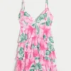 Minivestido babydoll con cuello en V y volantes