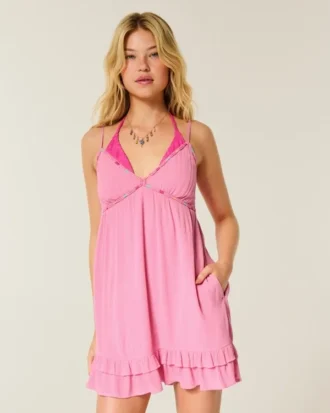 Minivestido babydoll con ribete de cuerda
