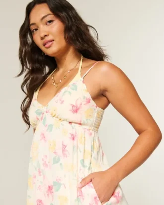 Minivestido babydoll con ribete de cuerda