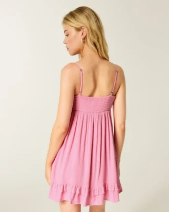 Minivestido babydoll con ribete de cuerda