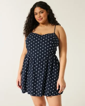 Minivestido de mezcla de lino con espalda abierta