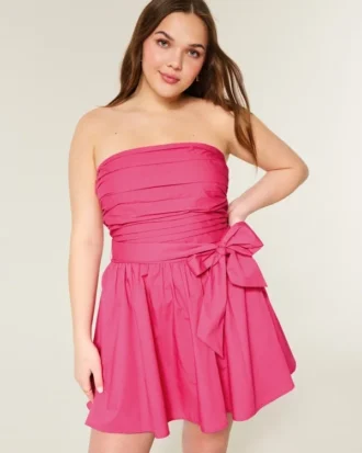 Minivestido sin tirantes con lazo