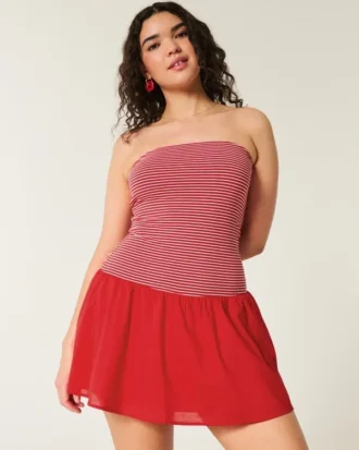 Minivestido sin tirantes de punto con cintura baja