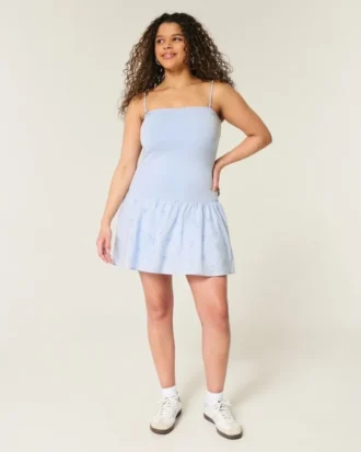 Minivestido sin tirantes de punto con cintura baja