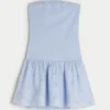 Minivestido sin tirantes de punto con cintura baja