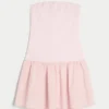 Minivestido sin tirantes de punto con cintura baja