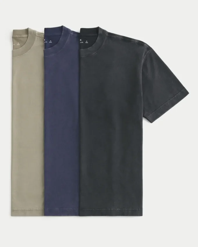 Pack de 3 camisetas de cuello redondo lavadas y de gran gramaje