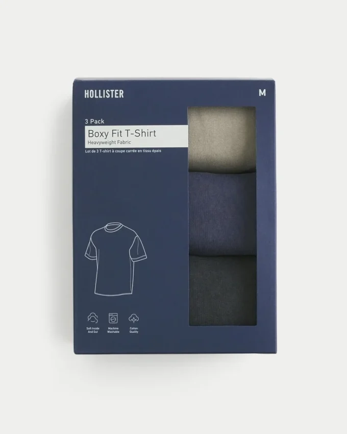 Pack de 3 camisetas de cuello redondo lavadas y de gran gramaje