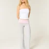Pantalones acampanados de punto con cintura plegada Pantalones acampanados de punto con cintura plegada