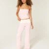 Pantalones acampanados de punto con cintura plegada Pantalones acampanados de punto con cintura plegada