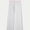 Pantalones acampanados de punto con cintura plegada Pantalones acampanados de punto con cintura plegada