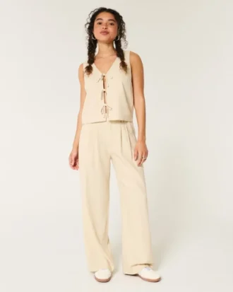 Pantalones anchos de mezcla de lino y talle ultraalto Livvy de Hollister