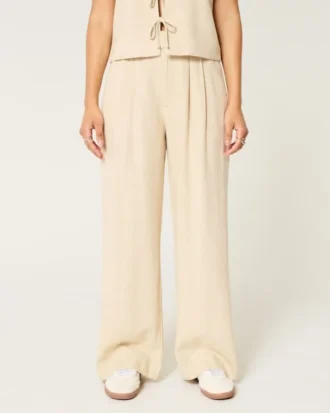 Pantalones anchos de mezcla de lino y talle ultraalto Livvy de Hollister
