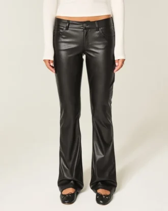 Pantalones bootcut de cintura baja en piel sintética