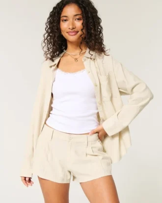 Pantalones cortos de mezcla de lino de talle bajo Hollister Livvy 3″