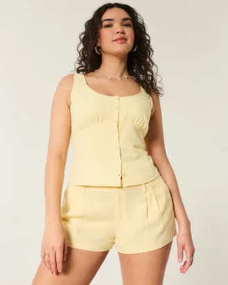 Pantalones cortos de mezcla de lino de talle bajo Livvy de Hollister