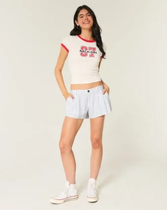 Pantalones cortos de mezcla de lino de talle bajo Livvy de Hollister