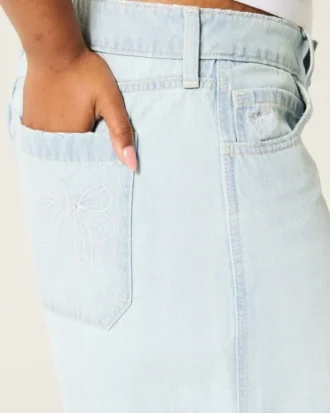 Pantalones cortos holgados con lazo y lavado claro de talle bajo