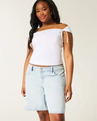 Pantalones cortos holgados con lazo y lavado claro de talle bajo