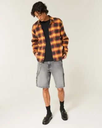 Pantalones cortos holgados de denim lavado negro para pintor