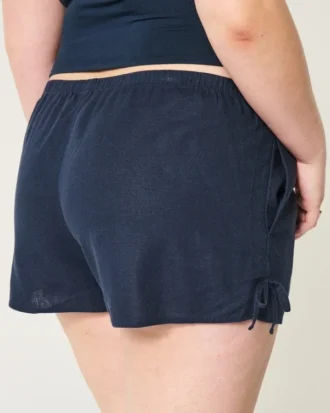 Pantalones cortos suaves con lazo lateral de mezcla de lino