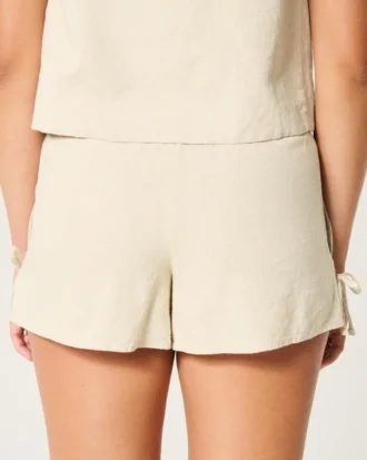 Pantalones cortos suaves con lazo lateral de mezcla de lino