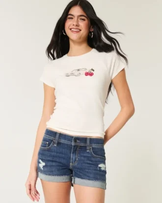 Pantalones cortos vaqueros desgastados de talle bajo y lavado oscuro