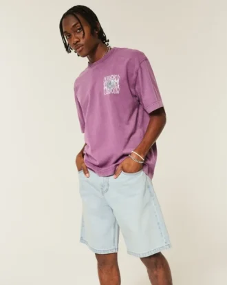 Pantalones cortos vaqueros holgados con bordado de cadena