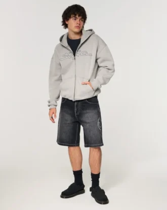 Pantalones cortos vaqueros holgados con doble estampado