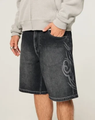 Pantalones cortos vaqueros holgados con doble estampado