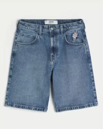 Pantalones cortos vaqueros holgados con estampado de rosas