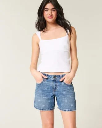 Pantalones cortos vaqueros holgados con lazo y talle bajo
