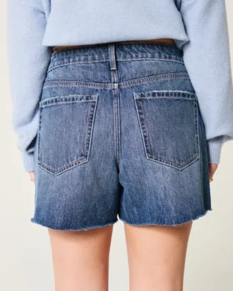 Pantalones cortos vaqueros relajados de talle alto y lavado medio oscuro 5″